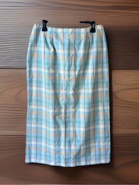 Pendleton Pastel Plaid Midi Skirt in Light Blue, Cream, and Tan
